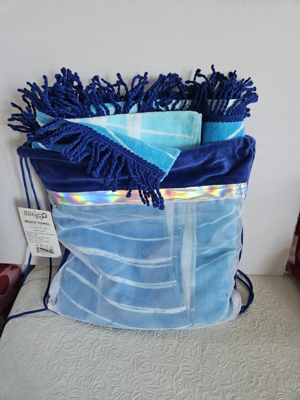 Blue Striped Beach Towel - Soft Cotton